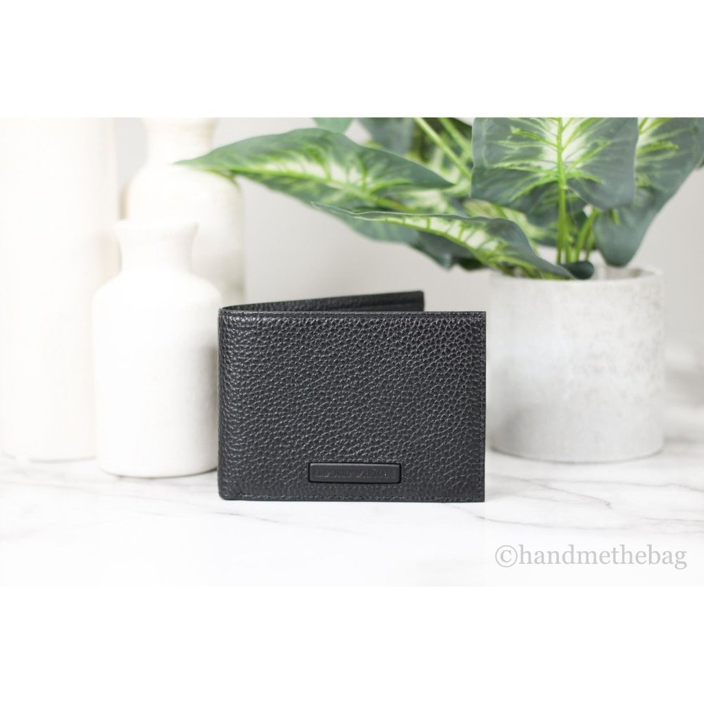 NEW Emporio Armani Black Bi-Fold Organizer Wallet Grainy Pebbled Leather NWT - Picture 1 of 7